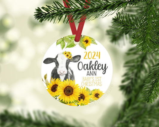 Sunflower Cow Baby 1st Christmas Ornament, C14