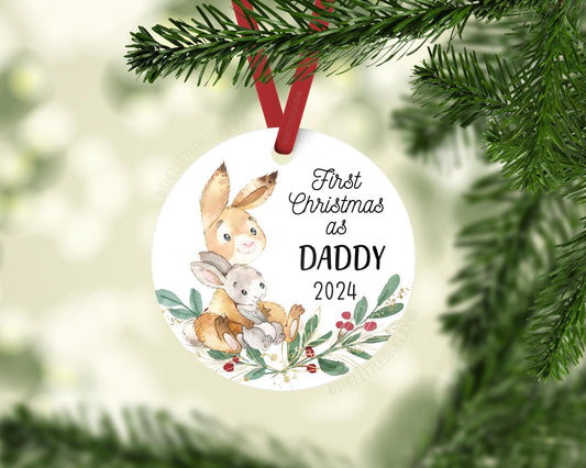 Bunny Rabbit First Christmas as Daddy Ornament, First Christmas As Daddy, New Family Ornament, New Baby Gift, Holiday Baby Ornament