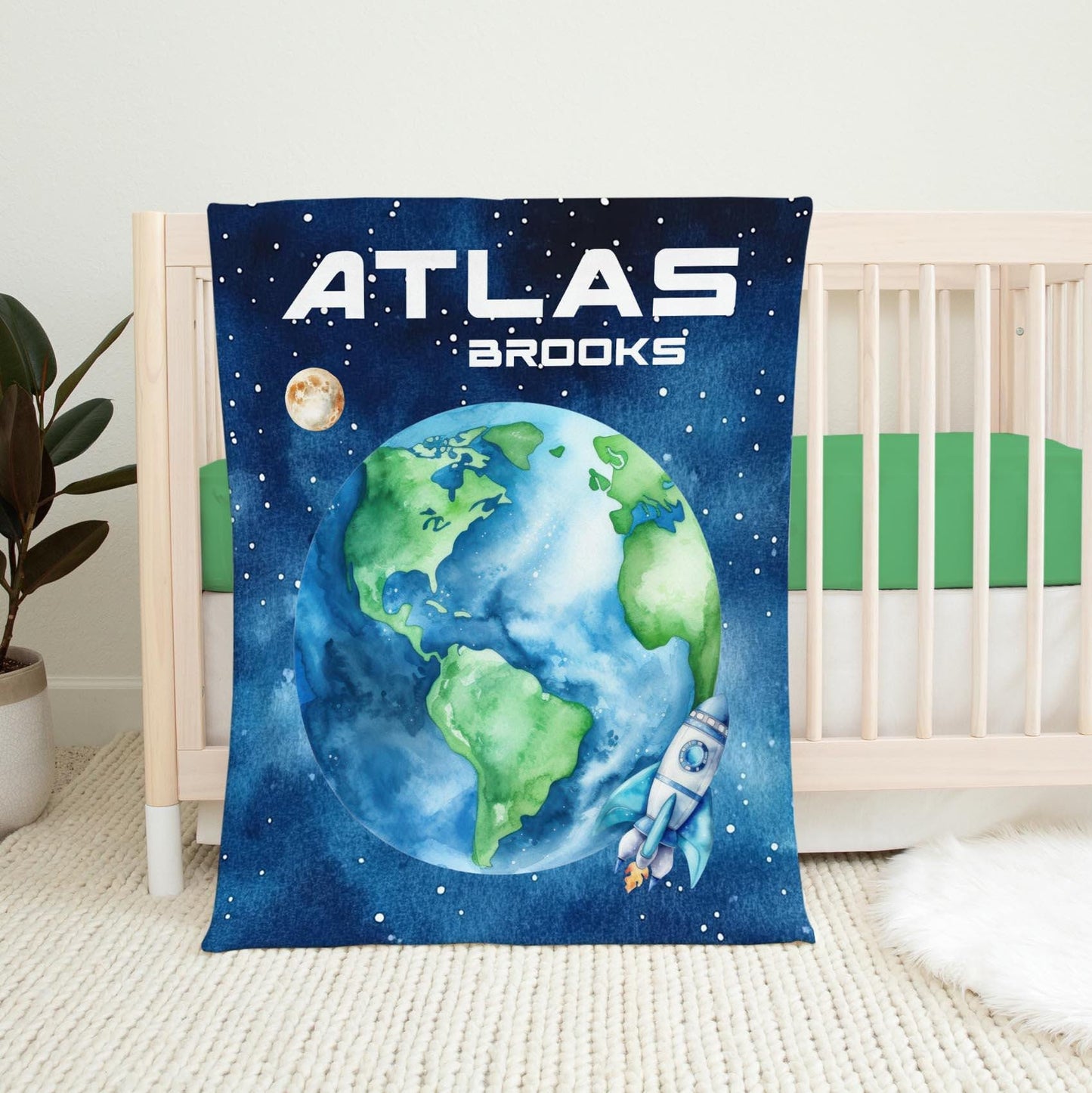 Earth Moon and Rocket Blanket