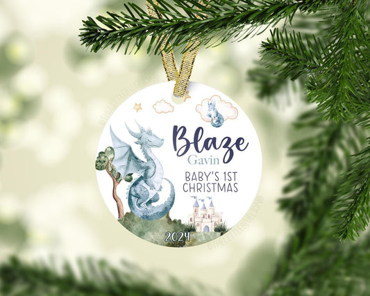 Dragon Baby First Christmas Ornament, Personalized Baby Christmas Ornament, Dragon Baby Boy Ornament, Holiday Baby Ornament B81