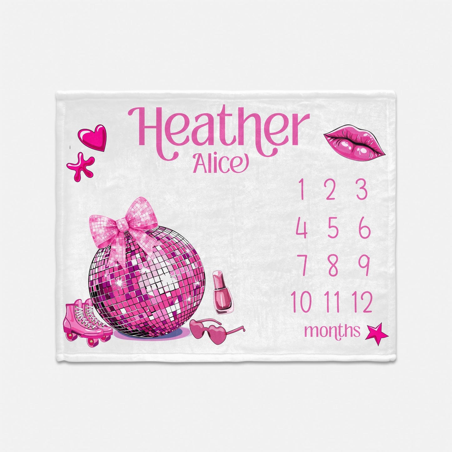 Pink Disco Personalized Milestone Blanket