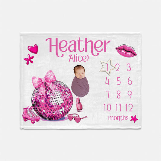 Pink Disco Personalized Milestone Blanket