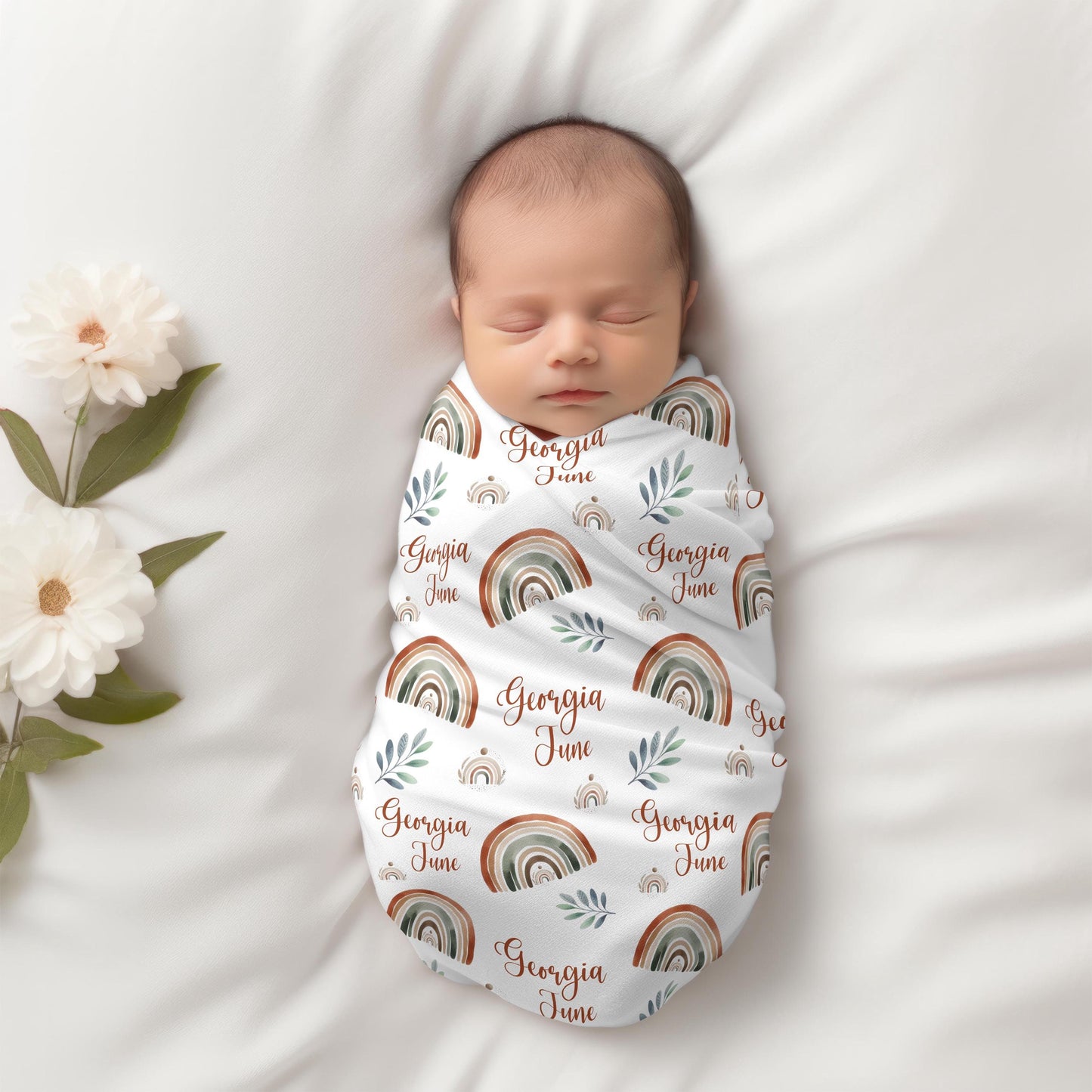 Neutral Rainbow Swaddle Blanket, Boho T76