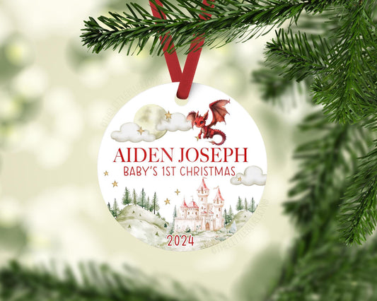 Dragon Baby First Christmas Ornament, Personalized Baby Christmas Ornament, Dragon Baby Boy Ornament, Holiday Baby Ornament B84