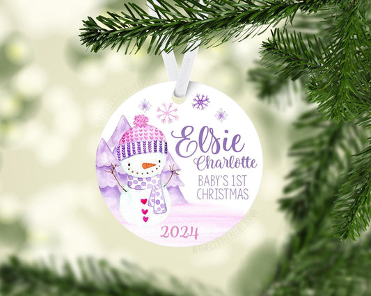 Girl Snowman Baby First Christmas Ornament