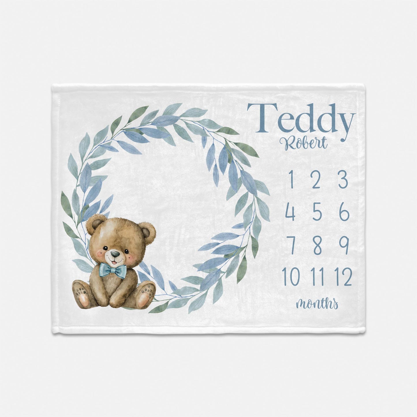 Boy Teddy Bear Personalized Baby Milestone Blanket