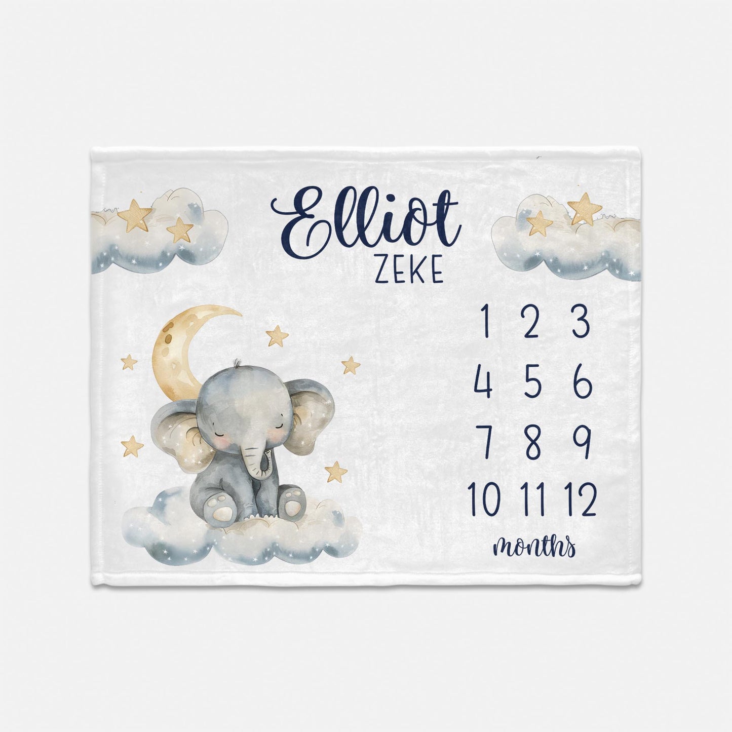 Elephant Moon Baby Milestone Blanket