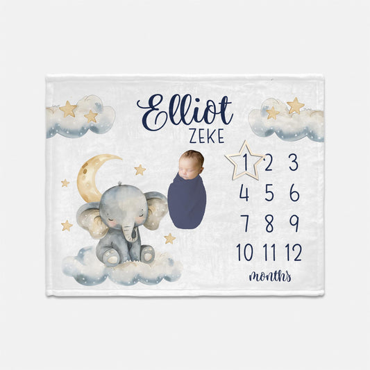 Elephant Moon Baby Milestone Blanket