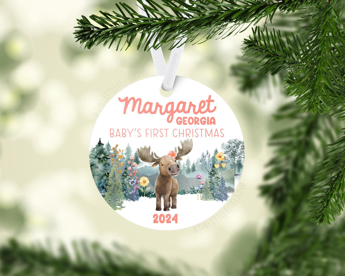 Girl Moose Baby First Christmas Ornament, W44
