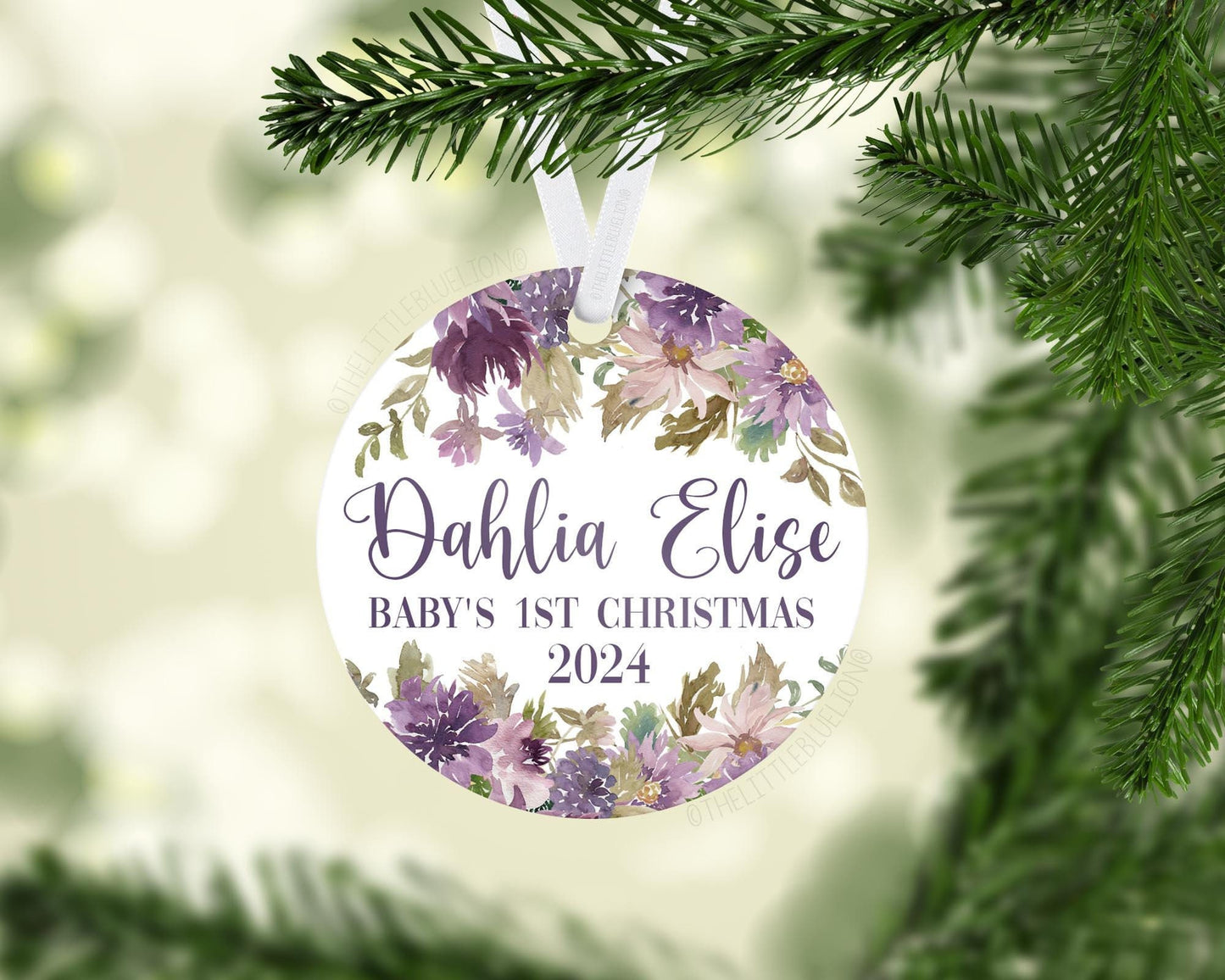 Dahlia Floral Baby's 1st Christmas Ornament, F91