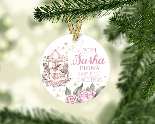 Pink Carousel Baby 1st Christmas Ornament, G30