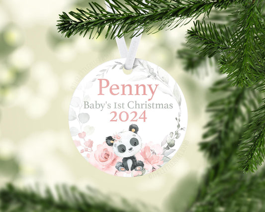 Girl Panda Bear Baby 1st Christmas Ornament, W30
