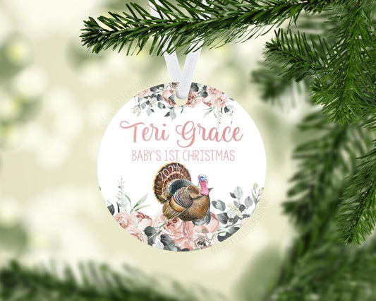 Girl Hunting Baby 1st Christmas Ornament, Personalized Baby First Christmas Ornament, Turkey Hunting Ornament Gift, Holiday Ornament W66