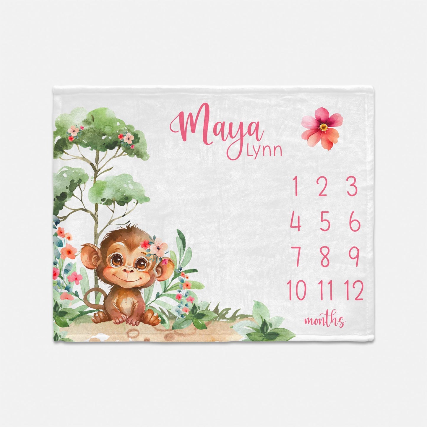 Girl Monkey Baby Milestone Blanket, Safari