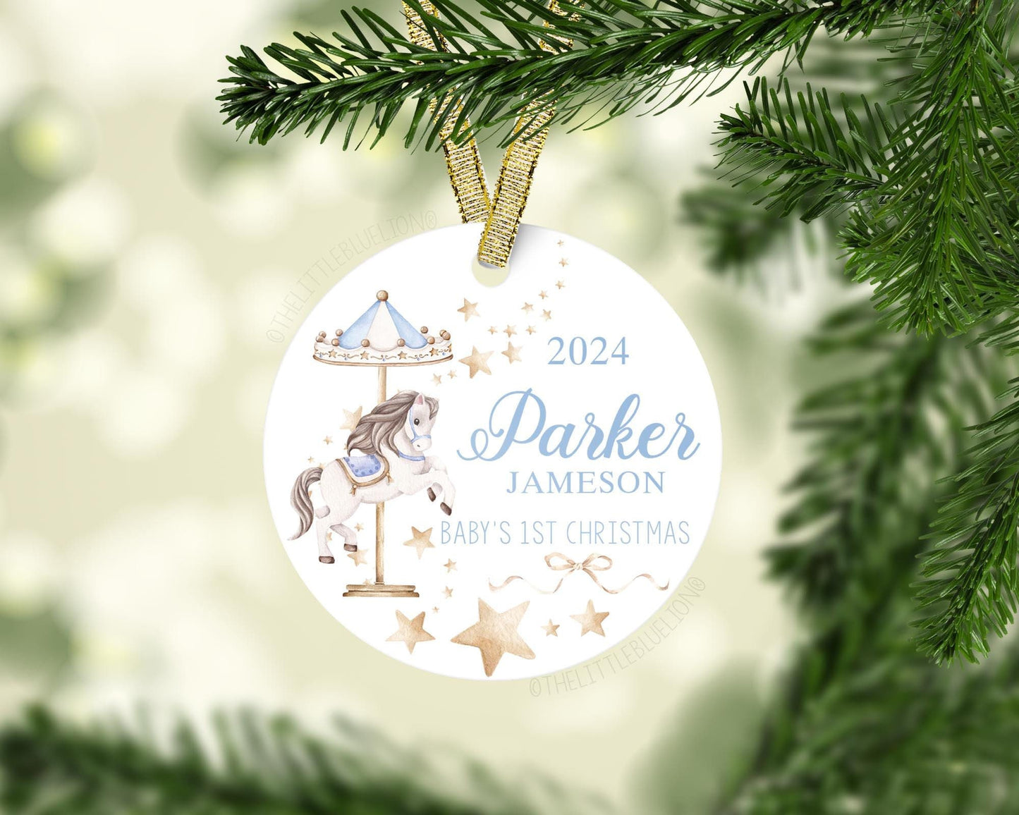 Blue Carousel Baby 1st Christmas Ornament, B31
