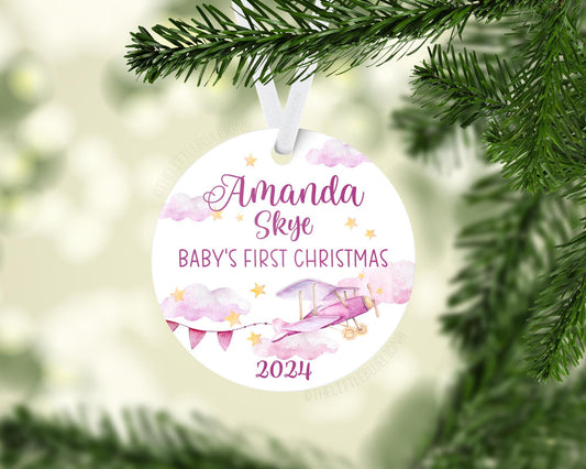 Girl Airplane Baby First Christmas Ornament, T24