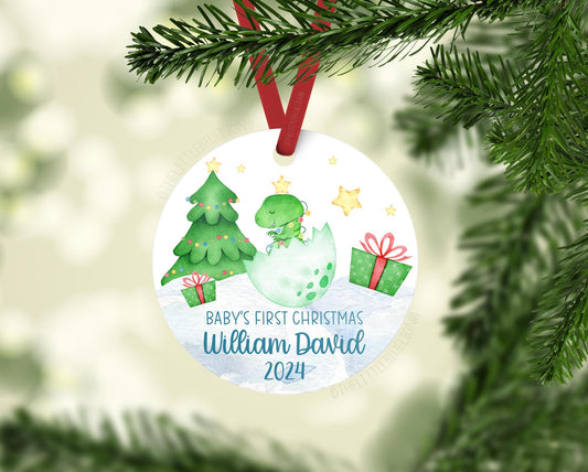 Dinosaur Baby First Christmas Ornament, Personalized Baby Christmas Ornament, Dino Baby Boy Ornament, Holiday Baby Ornament B23