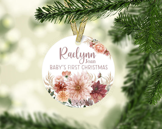 Boho Floral Baby's 1st Christmas Ornament, F114