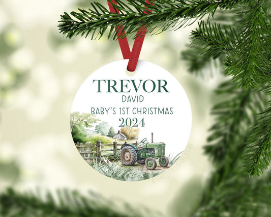 Tractor Baby First Christmas Ornament, C40