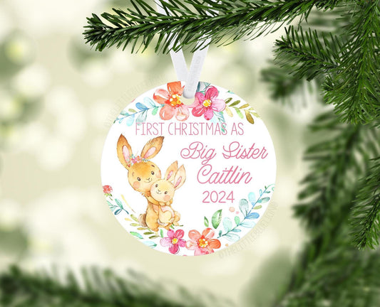 Big Sister Ornament, First Christmas As Big Sister, New Family Ornament, Big Sister Gift, Holiday Baby Ornament, Sister Bunny Ornament