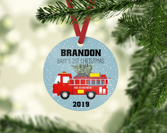 Fire Truck Baby First Christmas Ornament, B15