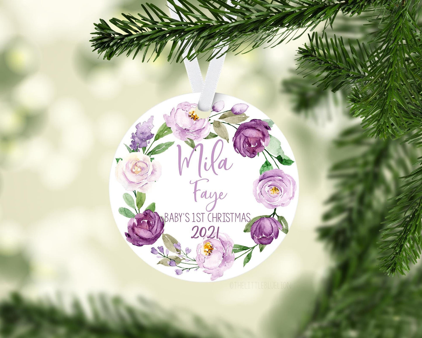 Violet Floral Baby 1st Christmas Ornament, F21