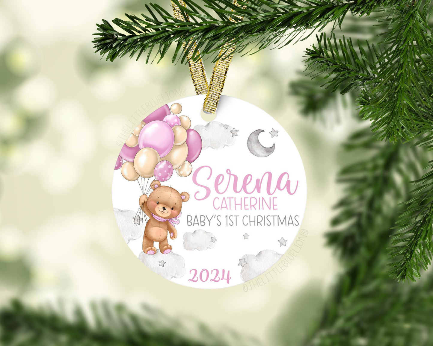 Girl Teddy Bear Baby 1st Christmas Ornament, T57