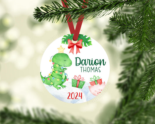 Dinosaur Baby First Christmas Ornament, Personalized Baby Christmas Ornament, Dino Baby Boy Ornament, Holiday Baby Ornament B23