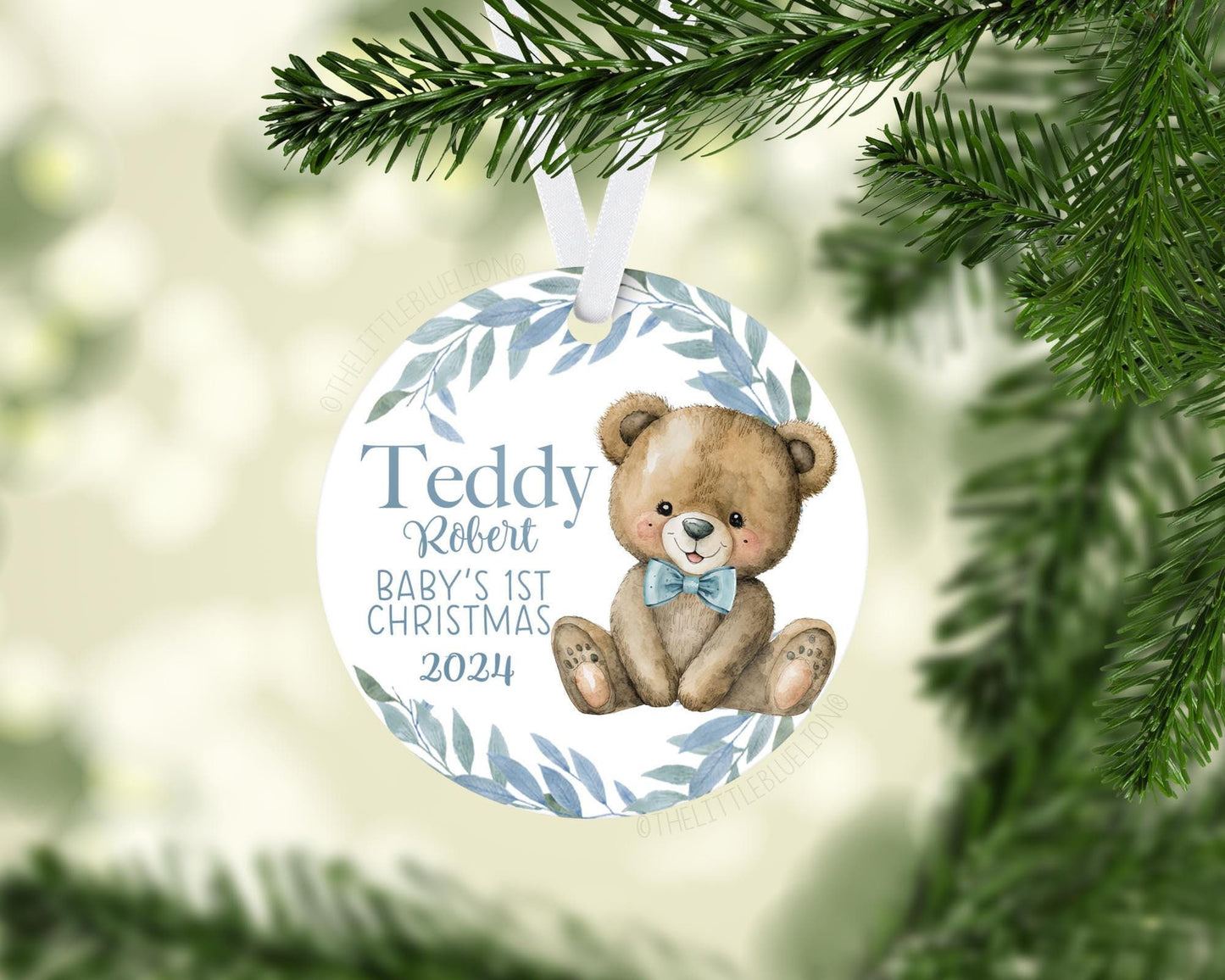 Boy Teddy Bear Baby 1st Christmas Ornament, B91