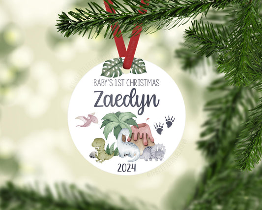 Dinosaur Baby First Christmas Ornament, Personalized Baby Christmas Ornament, Dino Baby Boy Ornament, Holiday Baby Ornament B23