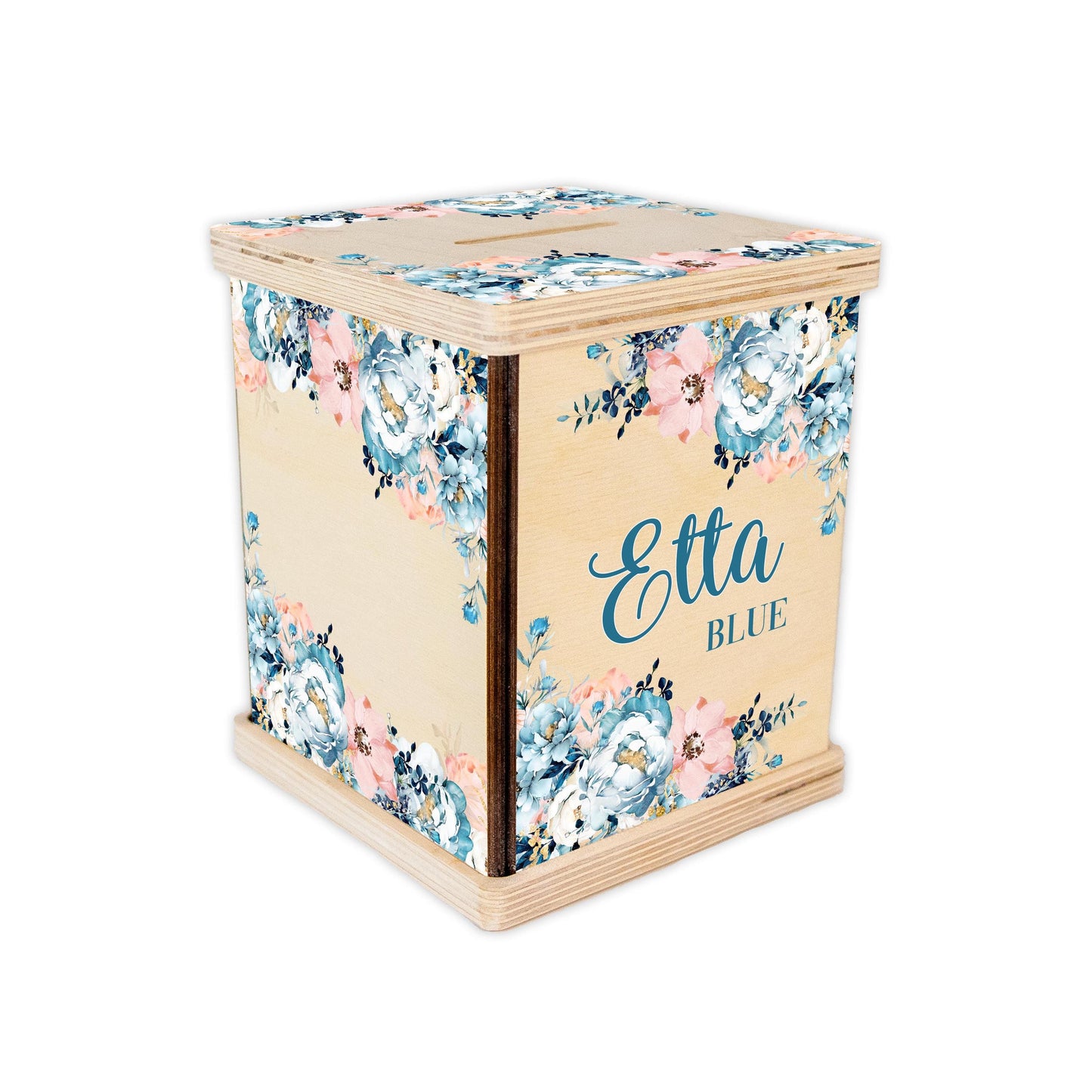 Blue and Blush Floral Piggy Bank, F103