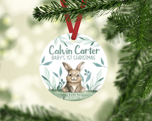 Bunny Baby 1st Christmas Ornament, Personalized Baby First Christmas Ornament, Boy Ornament, Holiday Baby Ornament B59