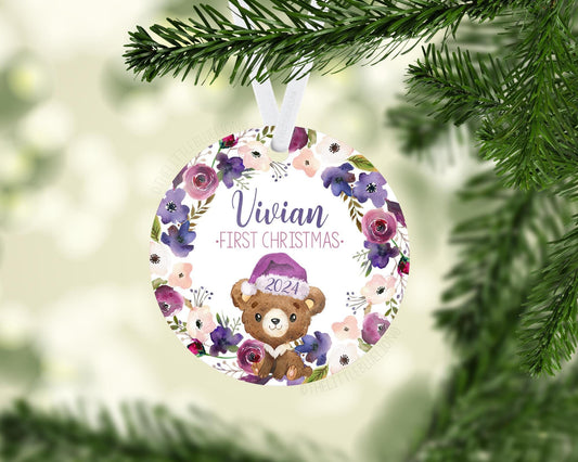 Girl Bear Baby First Christmas Ornament, W13