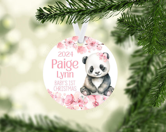 Girl Panda Bear Baby 1st Christmas Ornament, W46