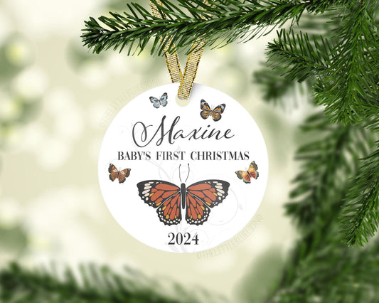 Boho Butterfly Baby 1st Christmas Ornament, Personalized Baby 1st Christmas Ornament, Neutral Butterfly Ornament, Holiday Baby Ornament G58