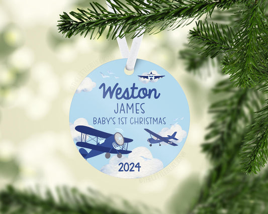 Blue Airplane Baby First Christmas Ornament, T52