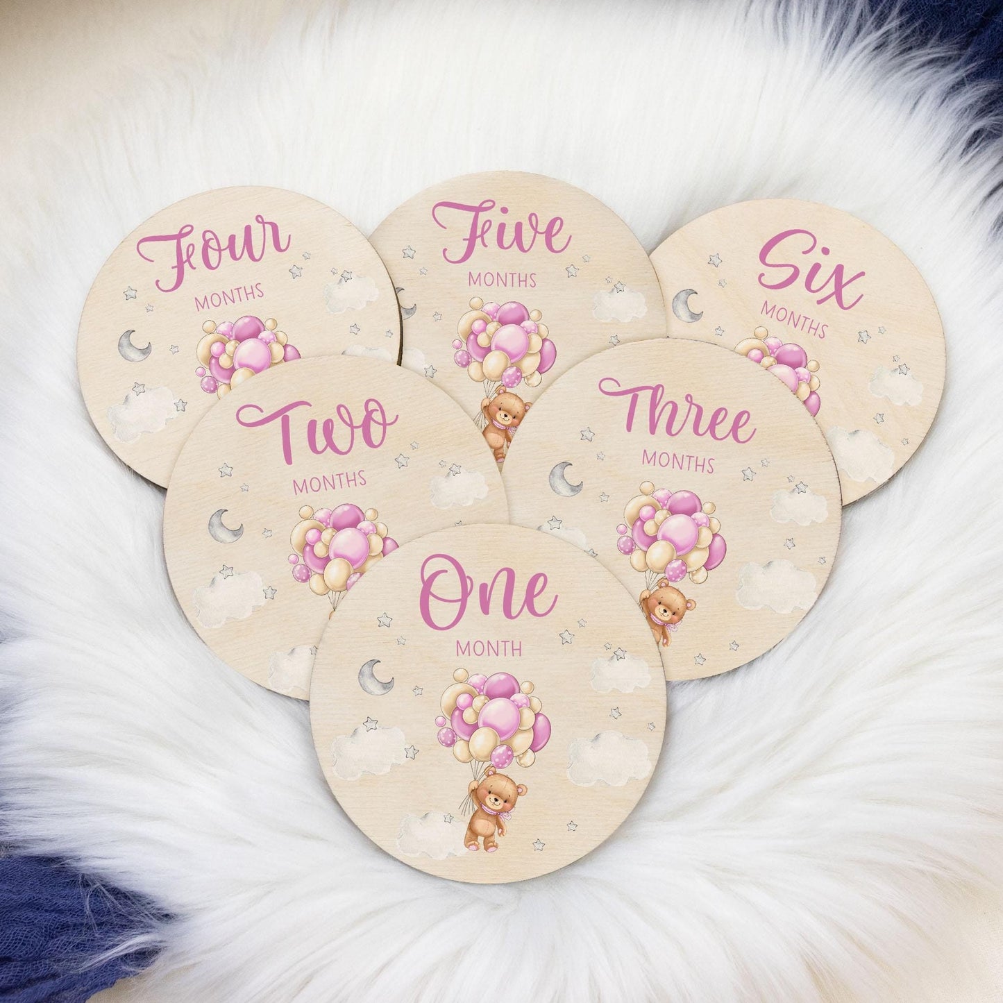 Pink Bear Balloon Milestone Cards, T57