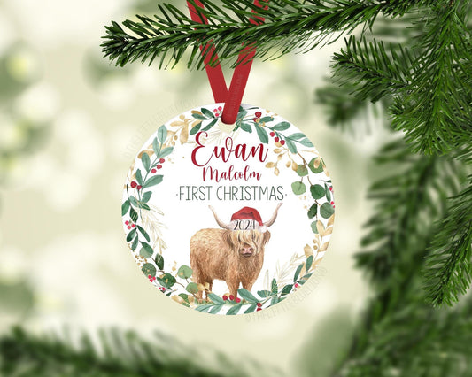 Highland Cow Baby 1st Christmas Ornament, C27