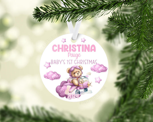 Bear Airplane Baby First Christmas Ornament, T62