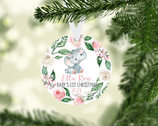 Girl Elephant Baby 1st Christmas Ornament, S19