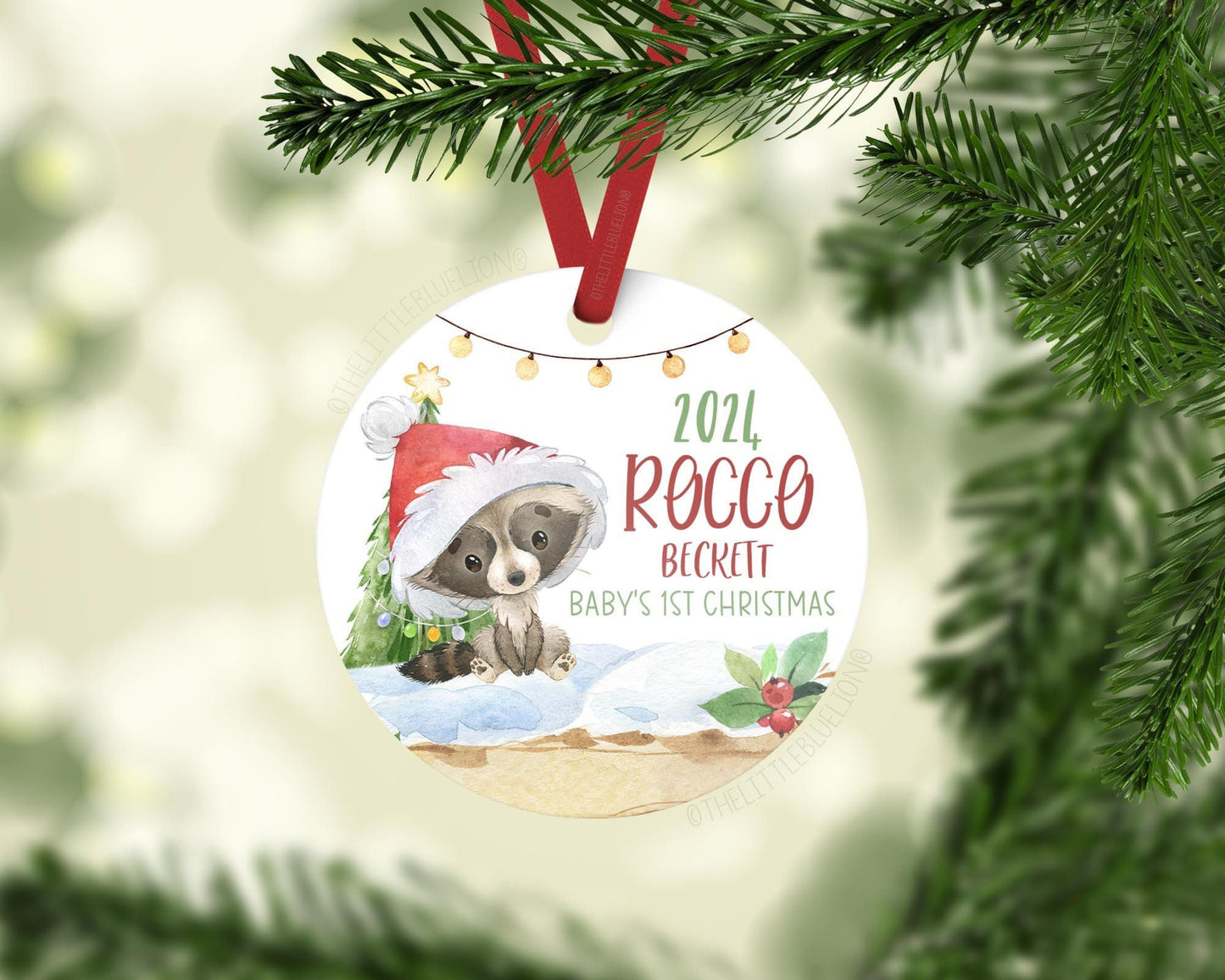 Raccoon Baby First Christmas Ornament
