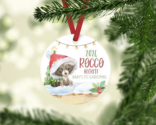 Raccoon Baby First Christmas Ornament