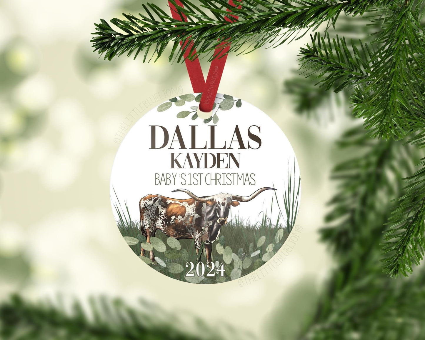 Longhorn Cow Baby 1st Christmas Ornament, C30