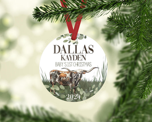 Longhorn Cow Baby 1st Christmas Ornament, C30