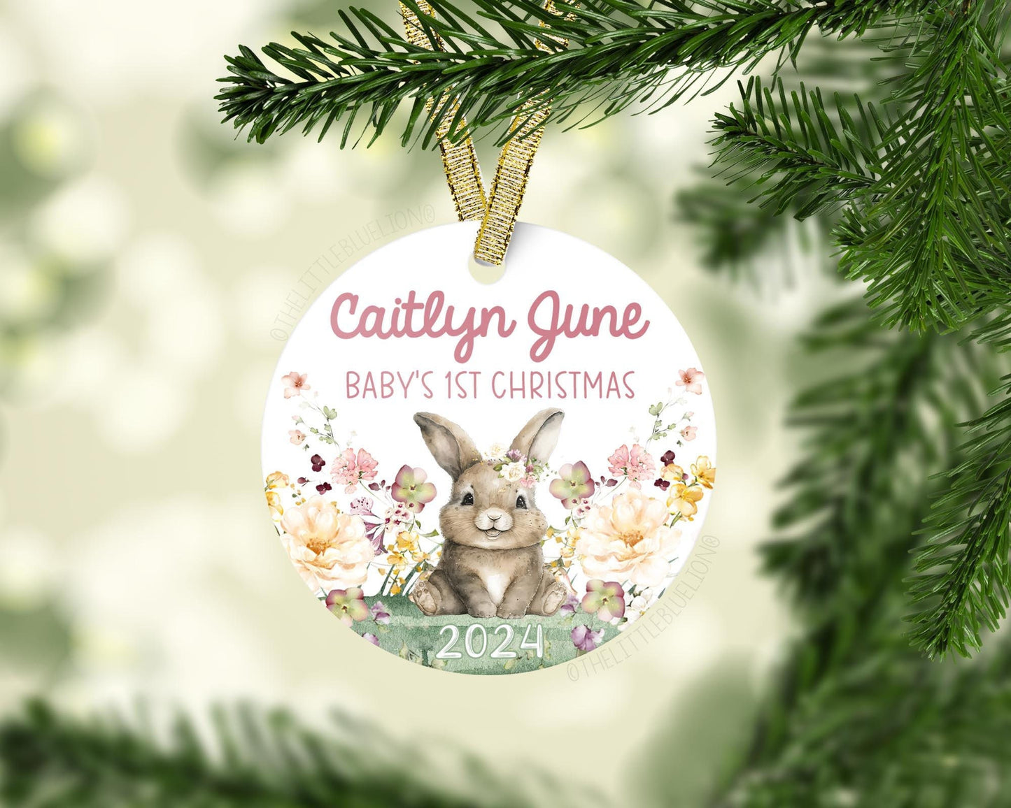 Wild Flower Bunny Baby 1st Christmas Ornament, G54