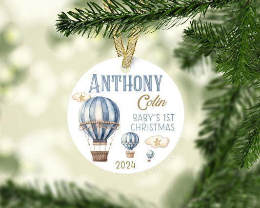 Hot Air Balloon Baby First Christmas Ornament, T81