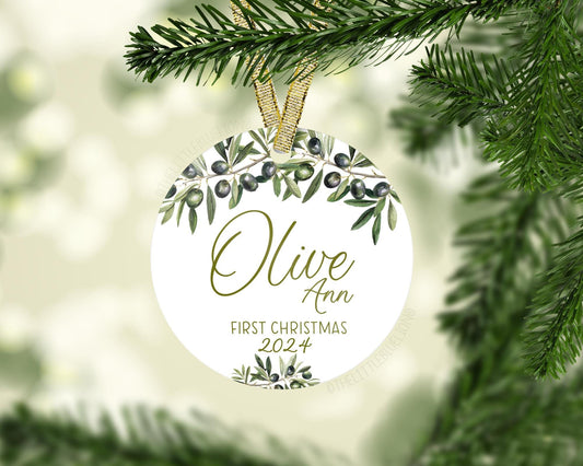 Olive Leaf Baby 1st Christmas Ornament, F109