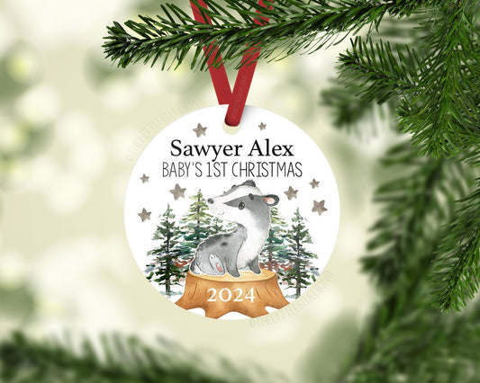 Forest Badger Baby First Christmas Ornament, W59