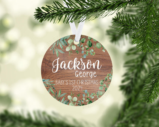 Greenery Baby 1st Christmas Ornament