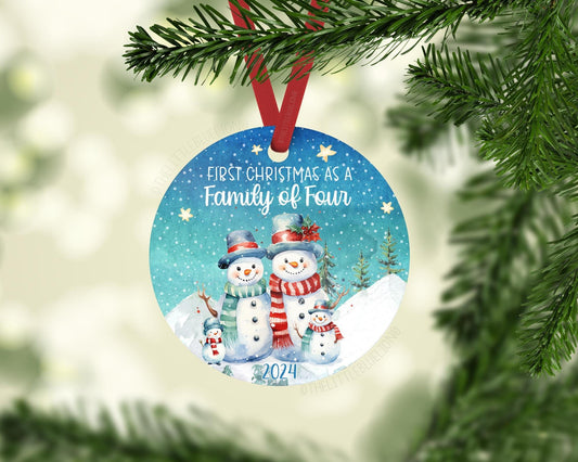 Snowman First Christmas As A Family Of Four Ornament